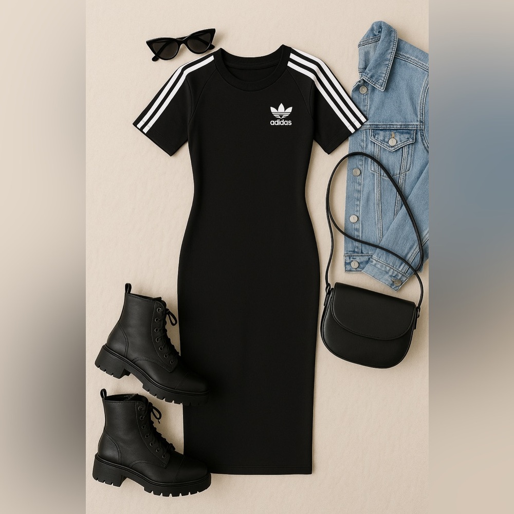 Adidas Originals Black Midi T-Shirt Dress XS